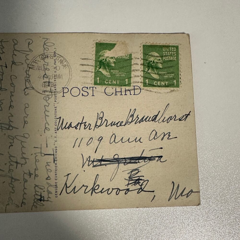 Vintage Nature Mt. Gretna PA Postcard With 2 Rare Washington 1 cent stamps - Picture 4 of 6